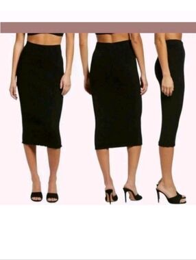 NWT Good American Black Ribbed Midi Fitted Skirt women's Size: 3/4 To